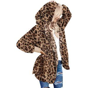 Women's Oversized Open Front Hooded Draped Pockets Cardigan Coat